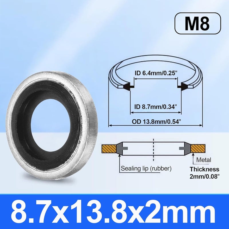 LEPEVNEY M8 Bonded Sealing Washers, 8.7x13.8x2mm Carbon Steel NBR Gasket, Pack of 50 - Image 2